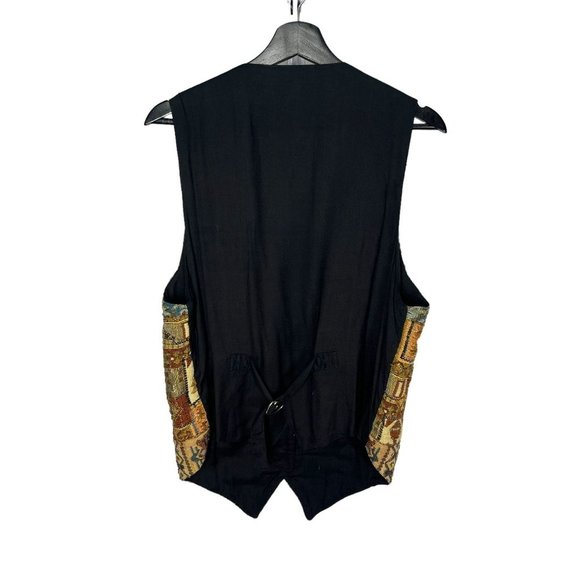 Vintage 90s Brown Tone Beaded Woven Geometric Button Up Vest Large - Picture 2 of 5